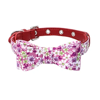 Holiday Adjustable Christmas Leather Bow Dog Collar With Bow Tie