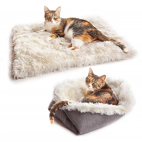 Hot sale pet bed pet mat dual use plush cat bed for winter