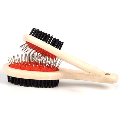 Wholesale dog hair grooming comb for dogs with wooden handle dual-purpose open-knot comb for large dogs