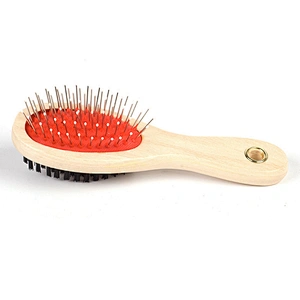 Wholesale dog hair grooming comb for dogs with wooden handle dual-purpose open-knot comb for large dogs