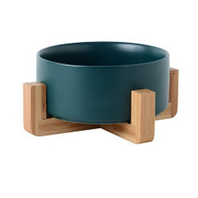Wholesale ceramic pet food bowl elevated luxury designed dog ceramic bowl with bamboo shelf