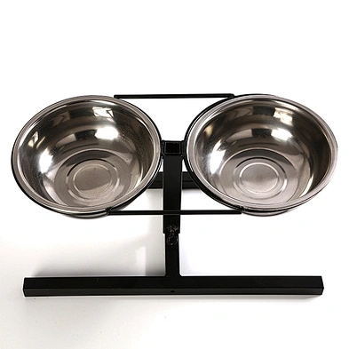 Wholesale Cheap Adjustable Raised Dog Bowl Stand With Double Stainless Steel Food Water Bowls