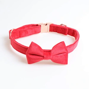 New Cat Pet Collar Adjustable Designer Personalized Velvet Dog Collar And Leash Set With Bow