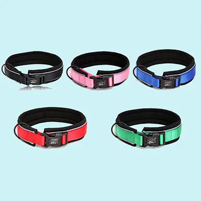 Customized Logo Nylon Pet Collar Waterproof Comfortable Padded Dog Collar With Reflective Strip