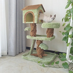 Hot Sale Wooden Luxurious Cat Tree House Cat Plush Climbing Scratcher Post
