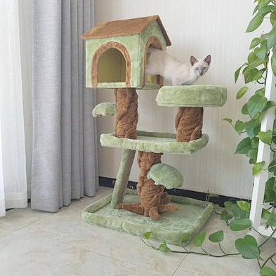 Hot Sale Wooden Luxurious Cat Tree House Cat Plush Climbing Scratcher Post