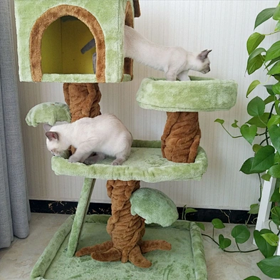 Hot Sale Wooden Luxurious Cat Tree House Cat Plush Climbing Scratcher Post