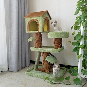 Hot Sale Wooden Luxurious Cat Tree House Cat Plush Climbing Scratcher Post