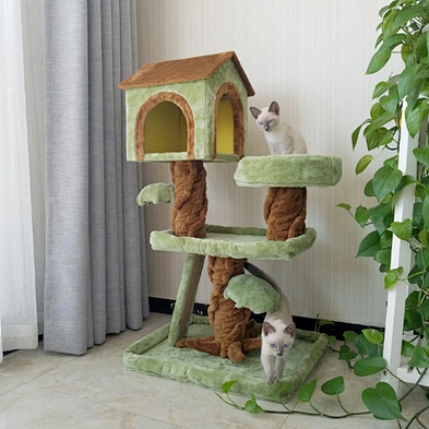 Hot Sale Wooden Luxurious Cat Tree House Cat Plush Climbing Scratcher Post