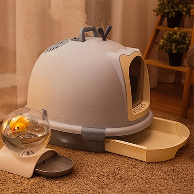 Wholesale luxury cat litter box toilet door with drawer cleaning cat toilet box