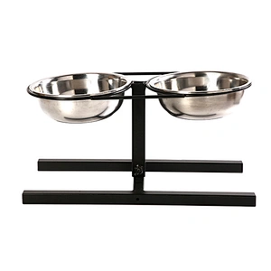 Wholesale Cheap Adjustable Raised Dog Bowl Stand With Double Stainless Steel Food Water Bowls