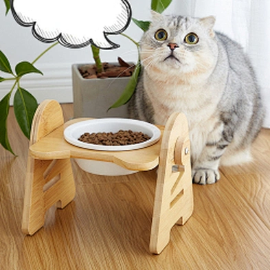 Raised pet bowl with bamboo stand luxury adjustable elevated ceramic dog bowl