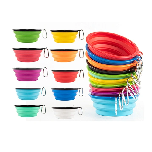 Wholesale Collapsible Dog Bowl Outing Portable Folding Plastic Pet Dog Bowl With Keychain