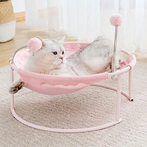 Winter suspended cat bed with plush iron frame cat hammock cat bed with spring hair ball toy