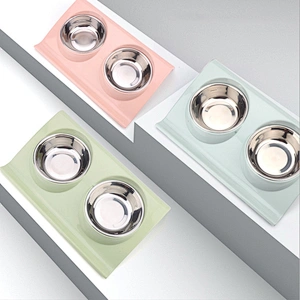 Amazon Hot Sale Pet Double Bowl Stainless Steel Water Food Feeder Dog Bowl No Spill Non-Skid Bowl