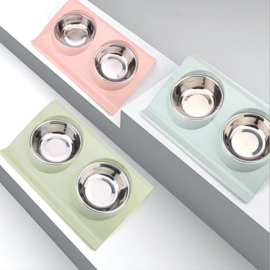 Amazon Hot Sale Pet Double Bowl Stainless Steel Water Food Feeder Dog Bowl No Spill Non-Skid Bowl