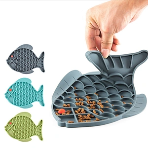 Pet Cat Dog Lick Mat Interactive Fish Shape Silicone Slow Feeder Dog Bowl