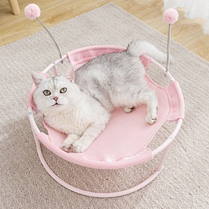Winter suspended cat bed with plush iron frame cat hammock cat bed with spring hair ball toy