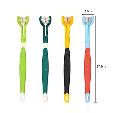 Amazon Hot sale Pets teeth cleaning 3 heads sided Toothbrush for dogs and cats