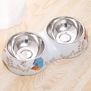 Custom Pet Food Bowl Feeder Eco Friendly Stainless Steel Double Elevated Dog Bowl