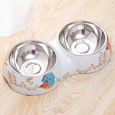 Custom Pet Food Bowl Feeder Eco Friendly Stainless Steel Double Elevated Dog Bowl