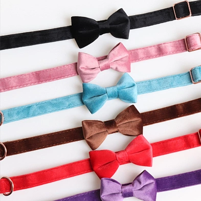 New Cat Pet Collar Adjustable Designer Personalized Velvet Dog Collar And Leash Set With Bow