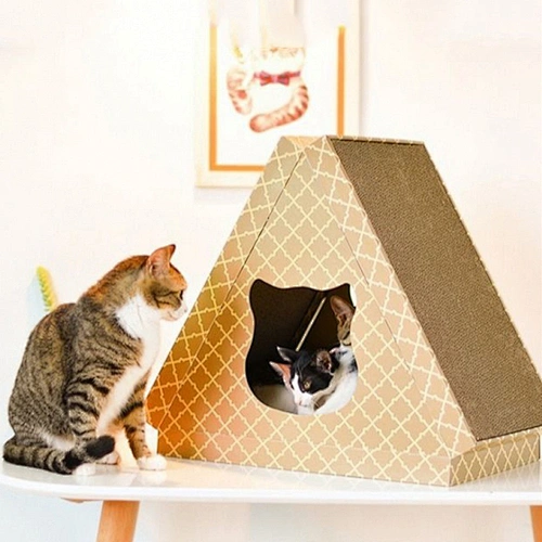 Indoor cat house lounge triangle eco friendly cardboard cat scratcher house