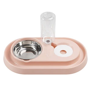 Plastic double dog bowls elevated raised pet bowl cat dog food with water bowl