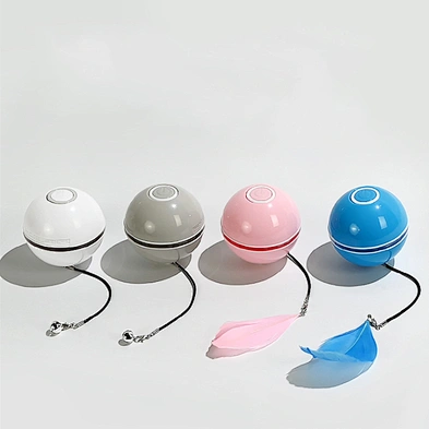 USB charging smart random ball for cat colorful rolling ball with ferthers funny cat ball toy