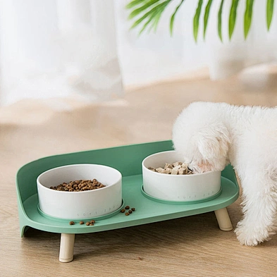Wholesale dog double bowl anti-tipping cat food bowl ceramic pet bowl