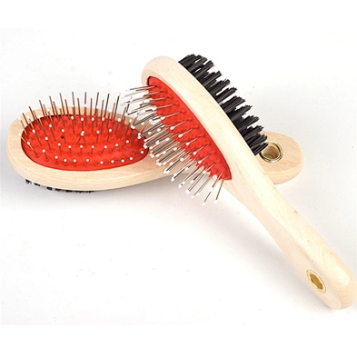 Wholesale dog hair grooming comb for dogs with wooden handle dual-purpose open-knot comb for large dogs
