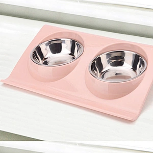 Amazon Hot Sale Pet Double Bowl Stainless Steel Water Food Feeder Dog Bowl No Spill Non-Skid Bowl