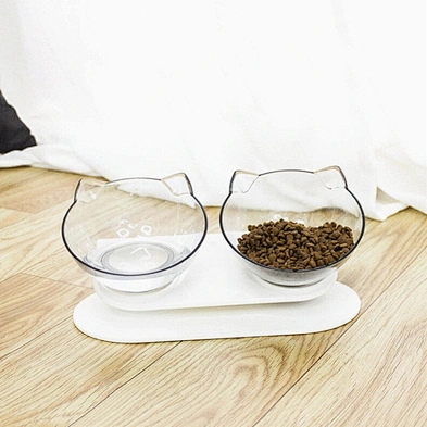 Hot sale tilting cat food bowl pet double bowl adjustable cat bowl