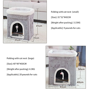 Winter Cat Condo Portable Indoor Foldable Plush Cat Warm House with Fluffy Ball Hanging