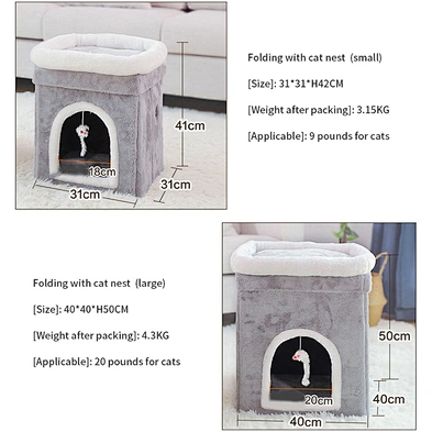 Winter Cat Condo Portable Indoor Foldable Plush Cat Warm House with Fluffy Ball Hanging