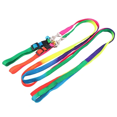 High quality rainbow pet dog collar and leash cheapest rainbow rope dog leash with bell