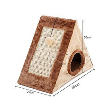 Cat Scratcher House Tree Indoor Triangle Foldable Winter Warm Wood Cat House