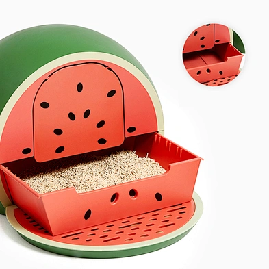 Large Capacity Closed Cat Toilet Cute Fruit Plastic Cat Litter Box With Scoop