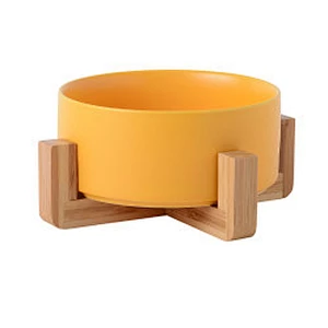 Wholesale ceramic pet food bowl elevated luxury designed dog ceramic bowl with bamboo shelf