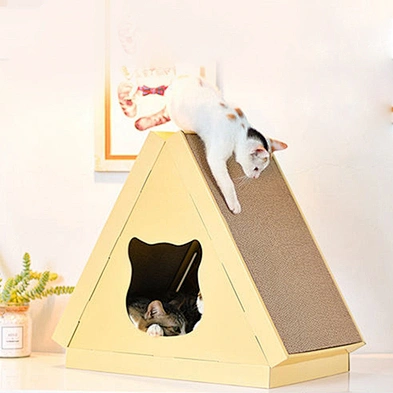 Indoor cat house lounge triangle eco friendly cardboard cat scratcher house