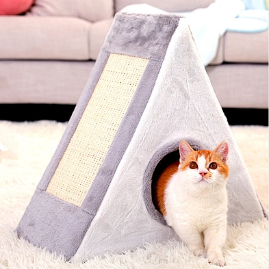 Cat Scratcher House Tree Indoor Triangle Foldable Winter Warm Wood Cat House