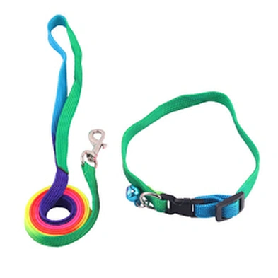 High quality rainbow pet dog collar and leash cheapest rainbow rope dog leash with bell
