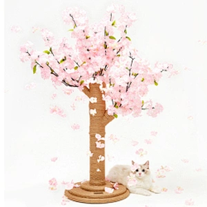 Vertical Cat Scratcher Tree Cherry Blossom Cat Scratching Post With Sisal Rope