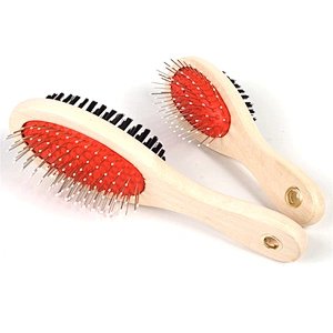 Wholesale dog hair grooming comb for dogs with wooden handle dual-purpose open-knot comb for large dogs