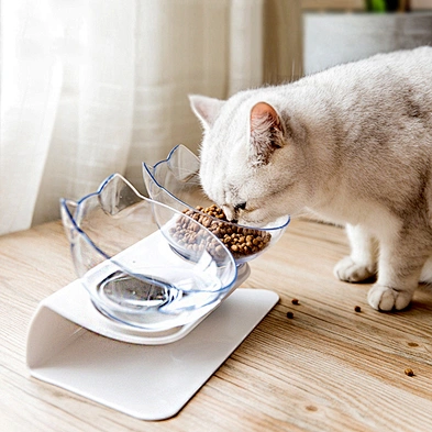Hot sale tilting cat food bowl pet double bowl adjustable cat bowl