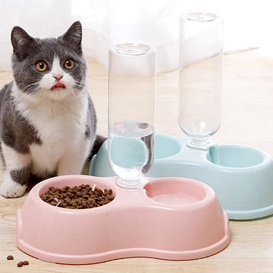 Hot Sale Plastic Elevated Raised Pet Bowl Plastic Cat Dog Bowl With Drinking Bottle