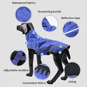 Wholesale OEM Dog Raincoat Blue Waterproof Professional Outdoor Large Dog Rain Coat With Reflective Stripe