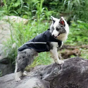 Wholesale OEM Dog Raincoat Blue Waterproof Professional Outdoor Large Dog Rain Coat With Reflective Stripe