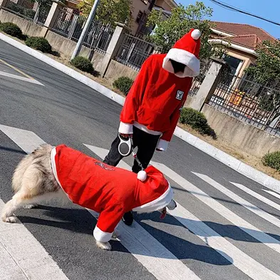 Holiday Christmas Dog And Owner Clothes Luxury Hoodie Soft Winter Large Dog Christmas Clothes With Hat