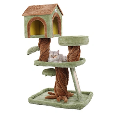 Hot Sale Wooden Luxurious Cat Tree House Cat Plush Climbing Scratcher Post